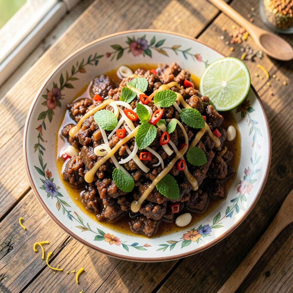 Authentic Thai Pork Larb Recipe: Herbal Lime-Marinated Minced Meat Magic