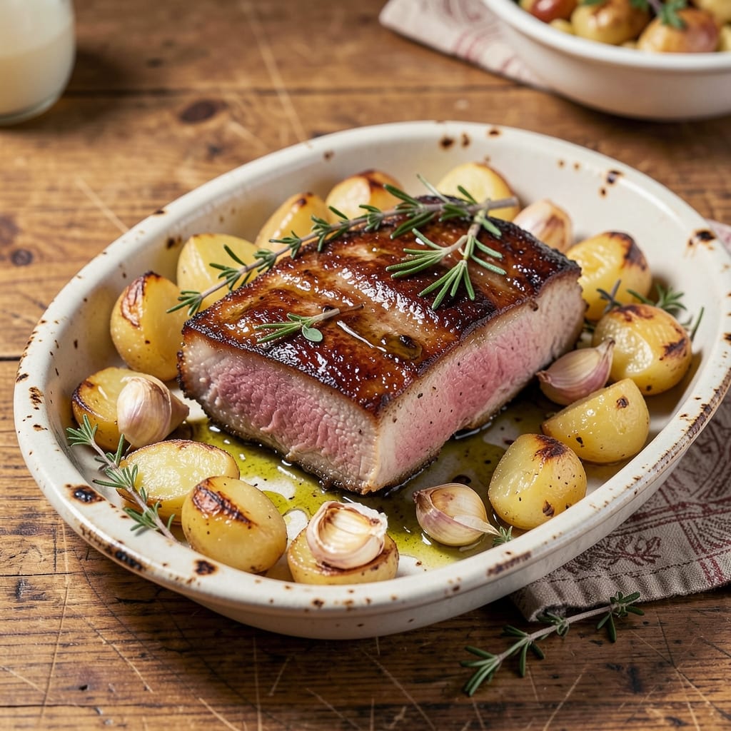 Baked Pork And Potatoes Recipe: Garlic-Roasted Crispy Edges and Fluffy Centers
