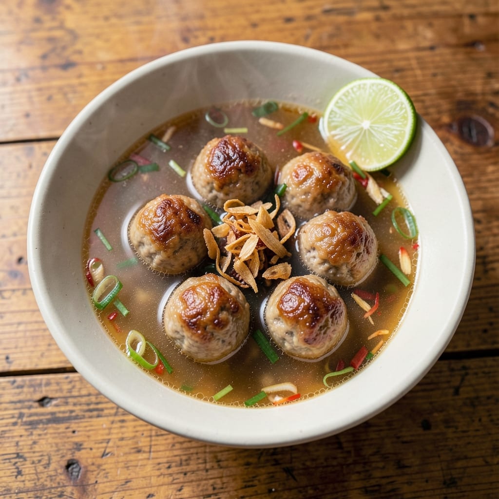 Asian Pork Meatball Soup Recipe: Fragrant Ginger-Lime Broth with Silky Noodles
