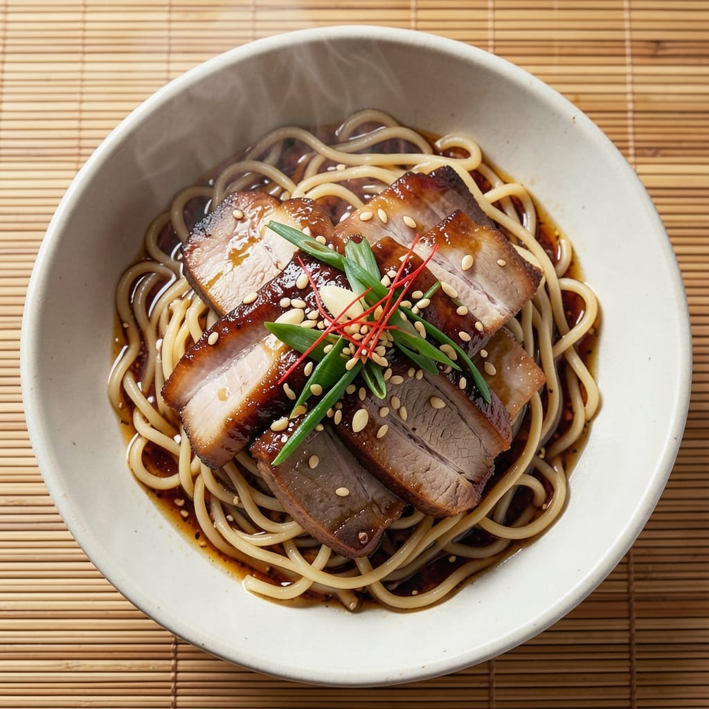Asian Pork Noodle Bowl Recipe: Crispy-Skinned Pork Over Silky Noodles